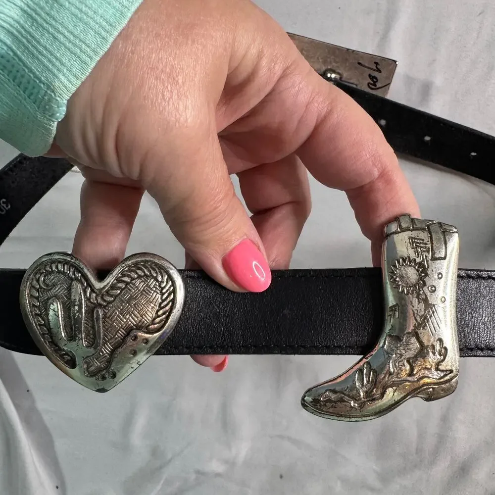 Vintage Justin 1993 Western Concho Belt Black Leather Size 30 USA Cowboy Cowgirl